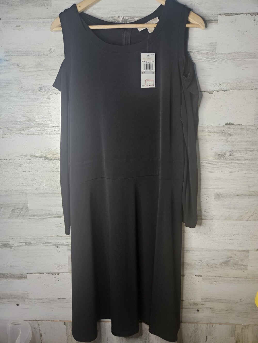 NWT Michael Kors Black Cold Shoulder Midi Dress XL 1X